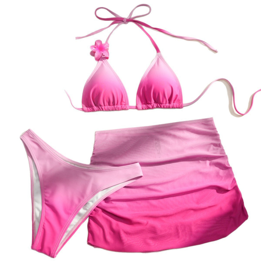 Damen Triangel-Bikini Set mit floralem Detail und Wickelrock R&B