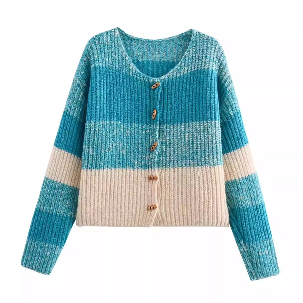 Damen Strickjacke mit elastischem Rippdesign und Holzknöpfen R&B