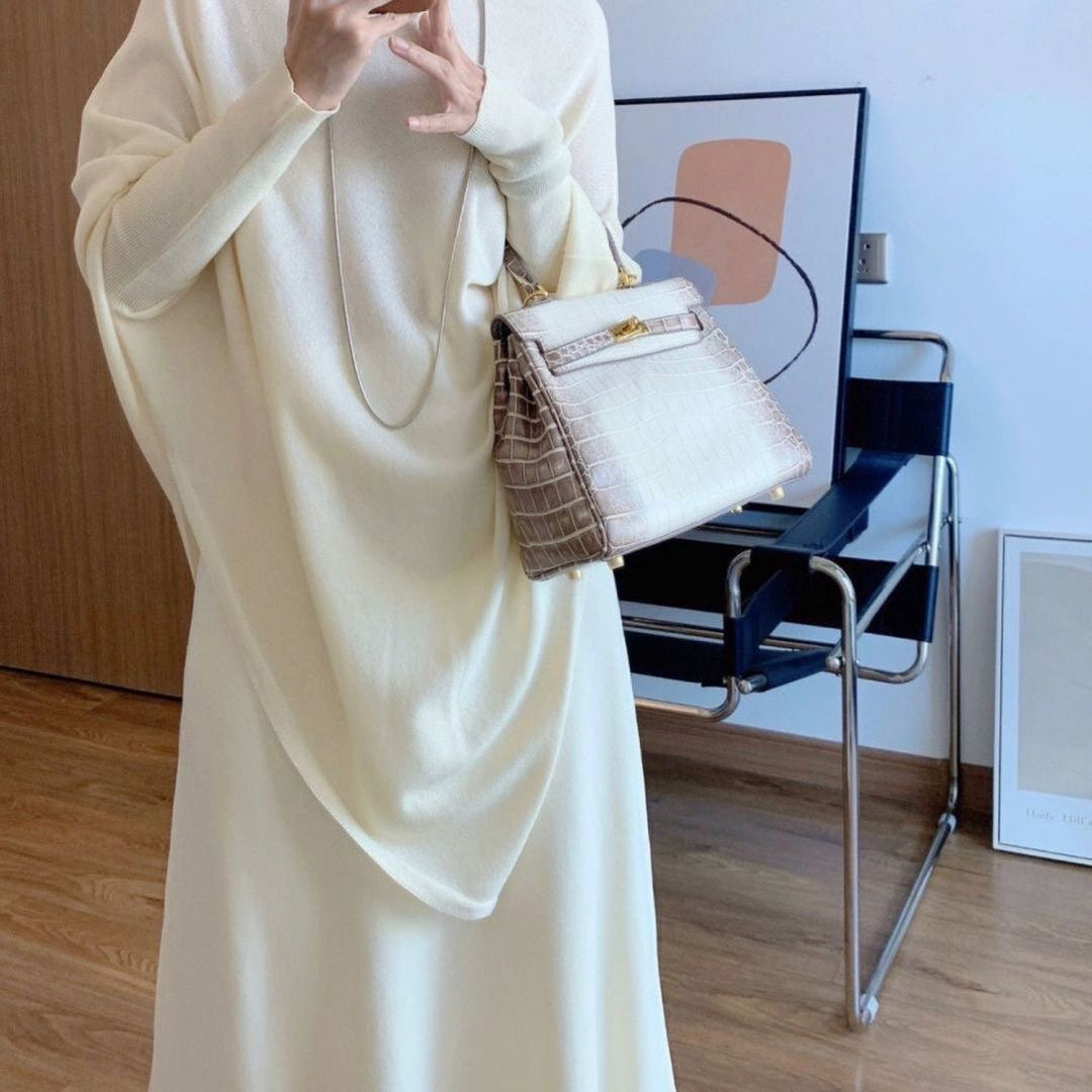 Damen Elegantes Strickkleid mit weitem Schnitt und Puffärmeln R&B