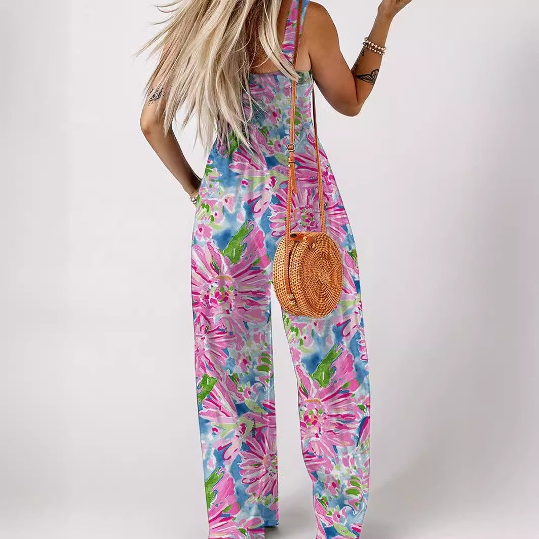Damen luftiger Blumendruck Jumpsuit im Maxiformat mit praktischen Taschen R&B