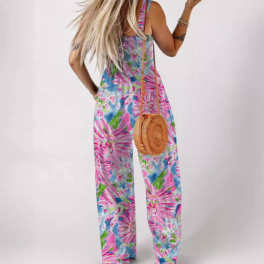 Damen luftiger Blumendruck Jumpsuit im Maxiformat mit praktischen Taschen R&B