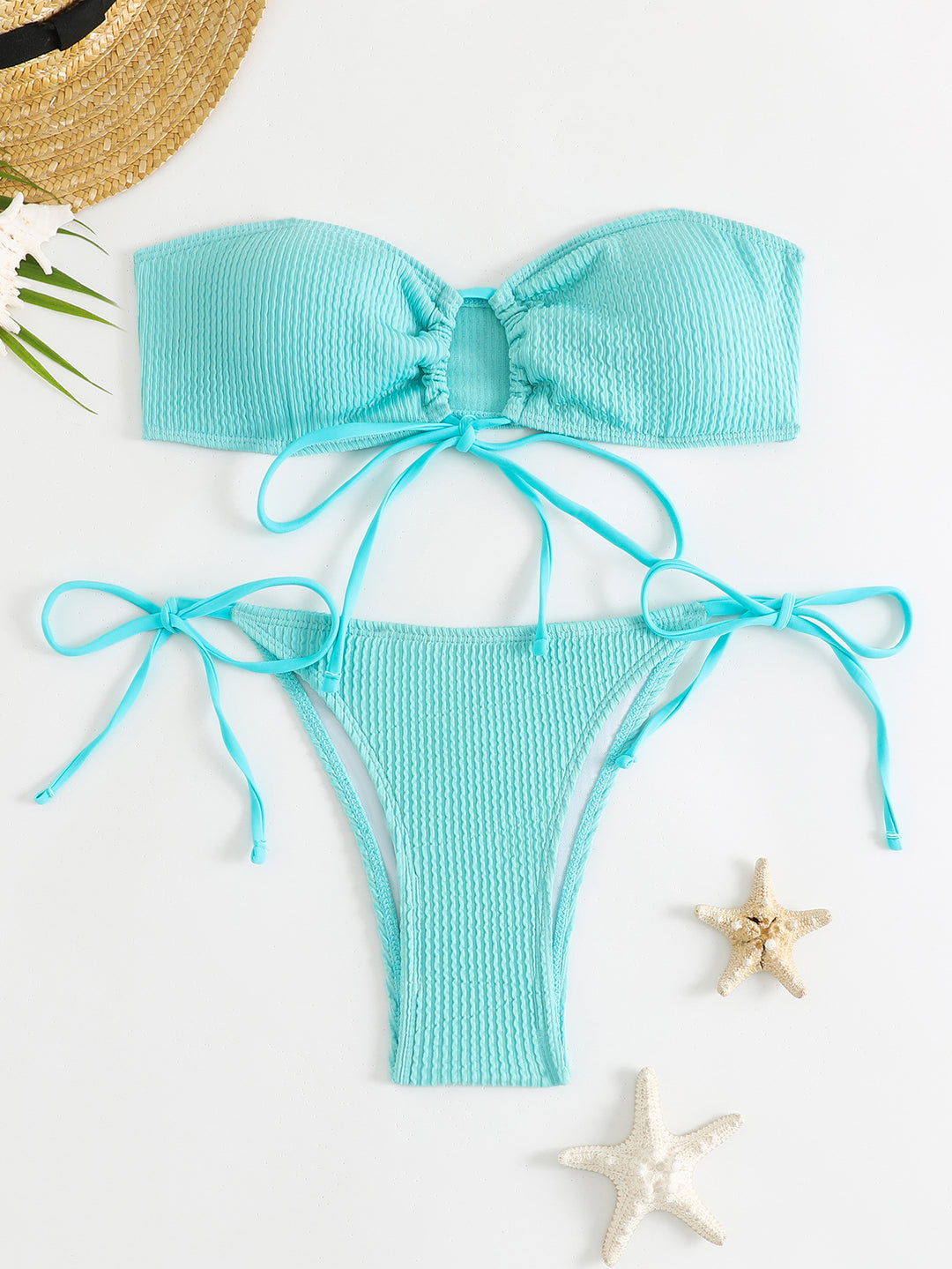 Damen Bandeau-Bikini-Set mit Klettverschluss und verstellbaren Bindebändern R&B