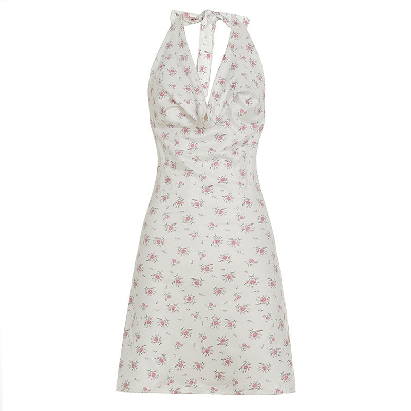 Damen luftiges Sommerkleid mit verspieltem Blumenmuster und tiefem V-Ausschnitt R&B