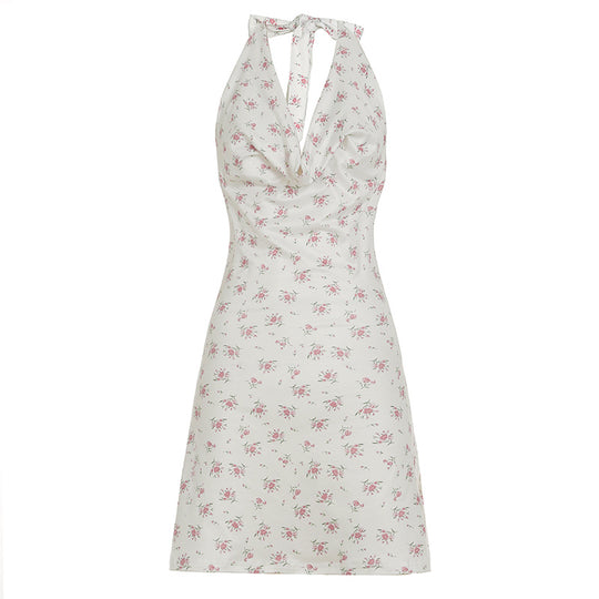 Damen luftiges Sommerkleid mit verspieltem Blumenmuster und tiefem V-Ausschnitt R&B