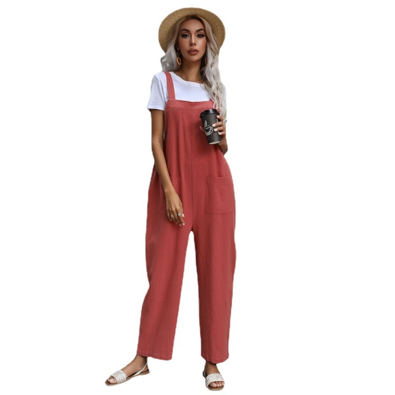 Damen Lässiger Jumpsuit mit praktischen Taschen und verstellbaren Trägern R&B