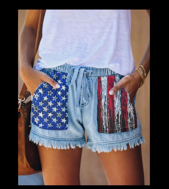 Damen Denim-Shorts mit kreativen Taschen R&B