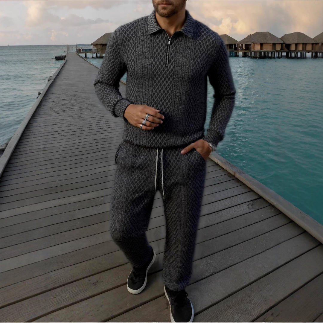 Herren Elegantes Strickanzug aus atmungsaktivem Material mit Stehkragen R&B