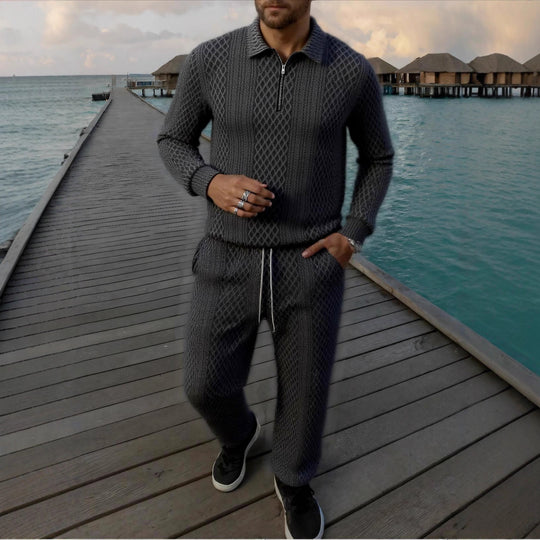 Herren Elegantes Strickanzug aus atmungsaktivem Material mit Stehkragen R&B