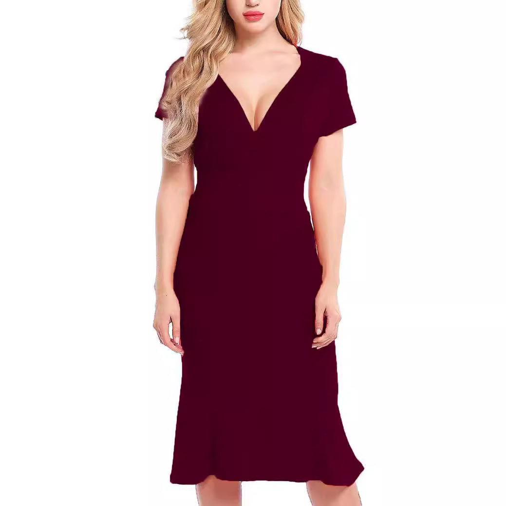 Damen Elegantes Wickelkleid mit tiefem V-Ausschnitt und formschmeichelndem Schnitt R&B