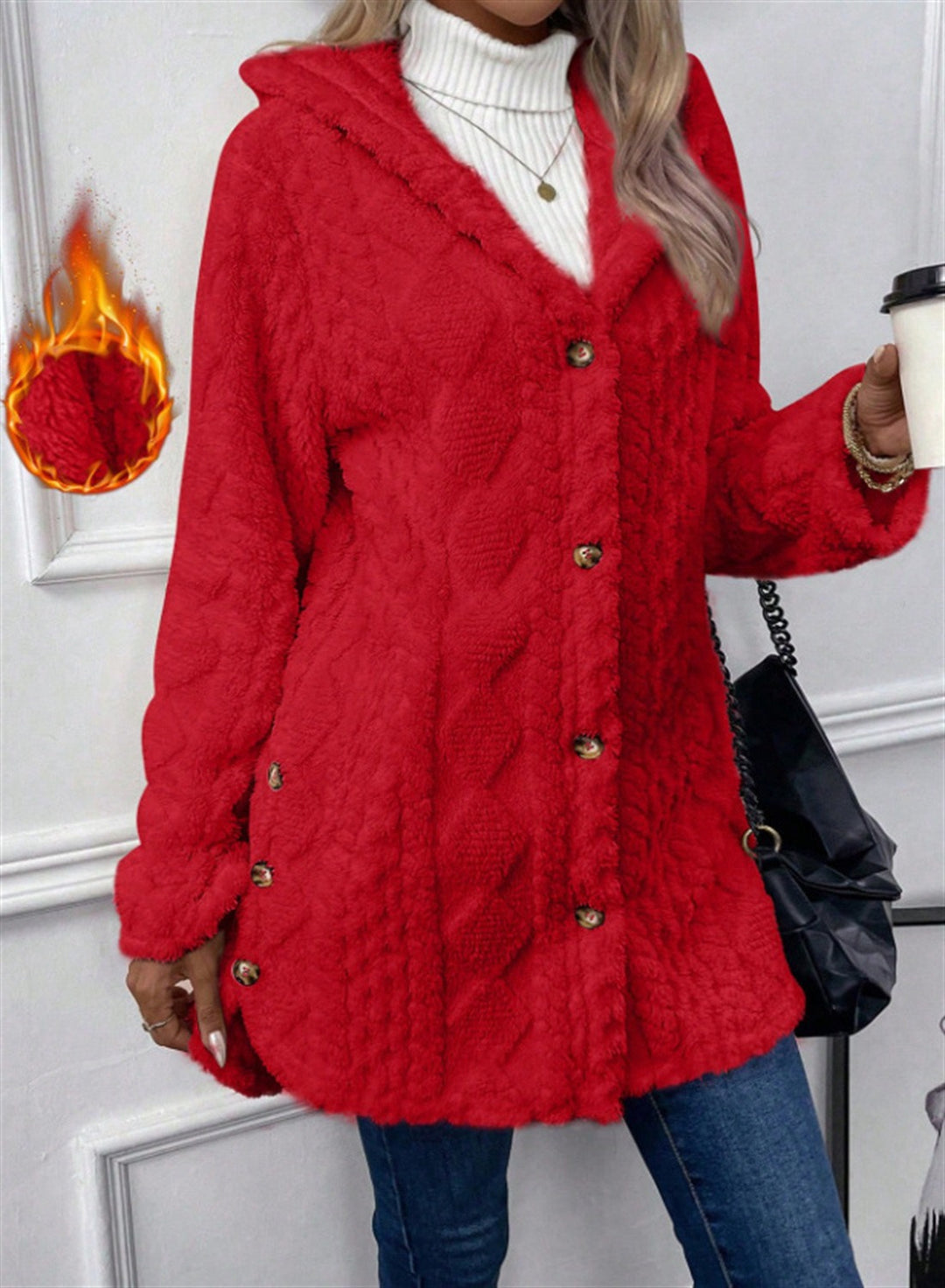 Damen Kuschelige Teddyjacke mit Knopfverschluss R&B