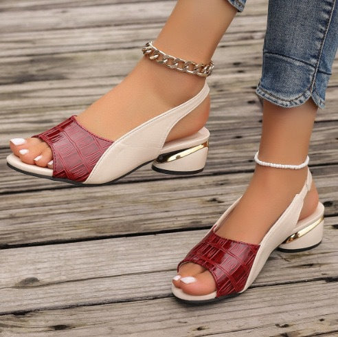 Damen elegante Sling-Sandalen mit modischem Krokodilleder-Design und Komfortabsatz R&B