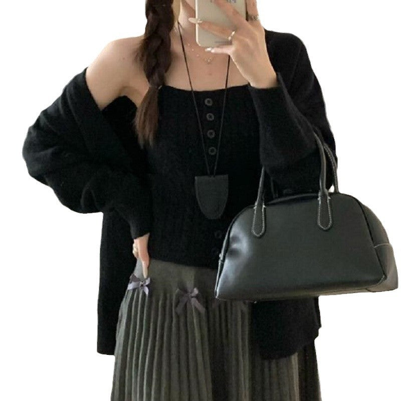Damen Strick-Top mit Knöpfen und Cardigan R&B