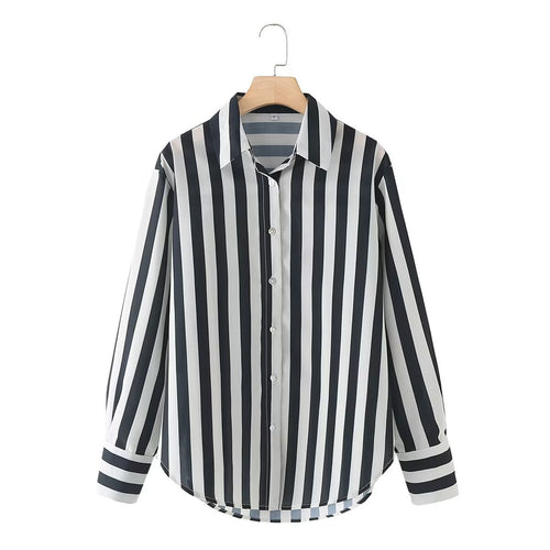 Damen elegante Bluse mit modernem Streifenmuster und klassischem Kragen R&B