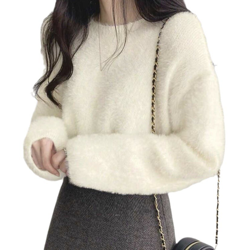 Damen Flauschiger Pullover mit weitem Schnitt und modischem Design R&B
