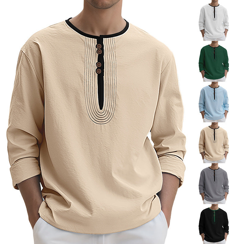 Herren Langarmshirt mit stylischem Knopfdesign R&B