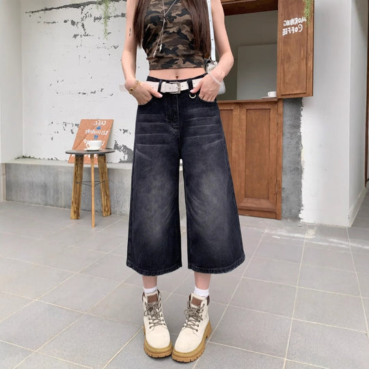 Damen Weite Denim-Culotte im modischen Urban-Look mit lässigem Schnitt R&B