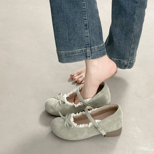 Damen elegante Mary Jane Ballerinas mit modischer Schleifenverzierung R&B