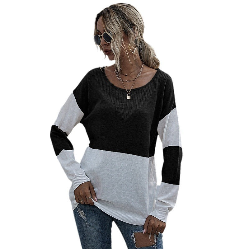 Damen lässiger V-Pullover mit modischem Netzdesign R&B