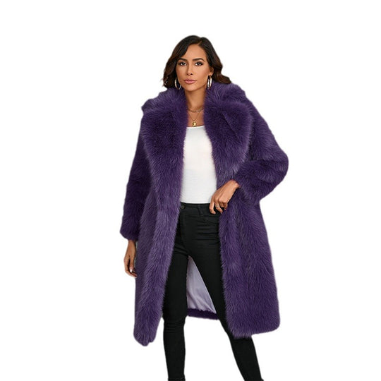Damen Luxuriöser Kunstfellmantel mit elegantem Schnitt R&B
