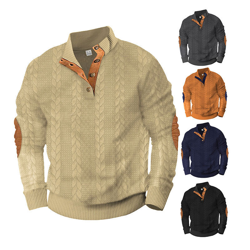 Herren Strickpullover mit modischem Stehkragen und kontrastierenden Knopfdetails R&B