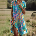 Damen Freizeitkleid mit fröhlichem Blumenmuster und femininem Schnitt R&B