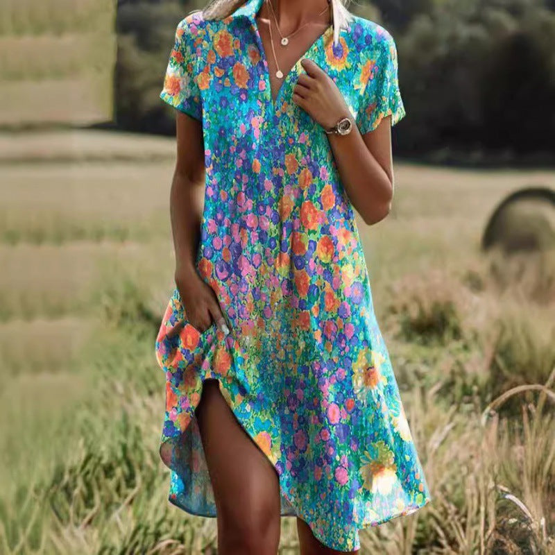 Damen Freizeitkleid mit fröhlichem Blumenmuster und femininem Schnitt R&B