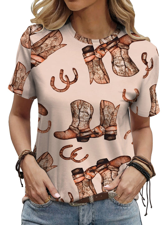 Damen Grafik T-Shirt mit Cowboy-Motiv R&B