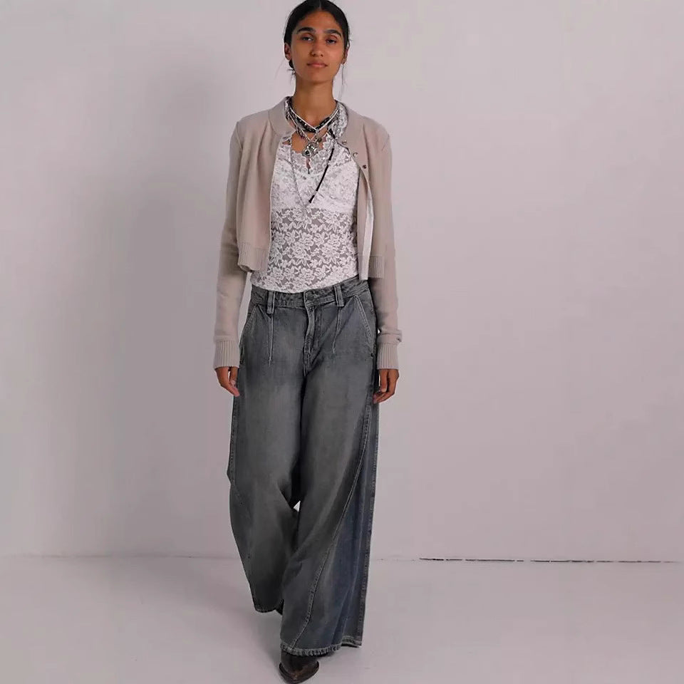 Damen Weit geschnittene Jeans mit hoch tailliertem Design und lässigem Schnitt R&B