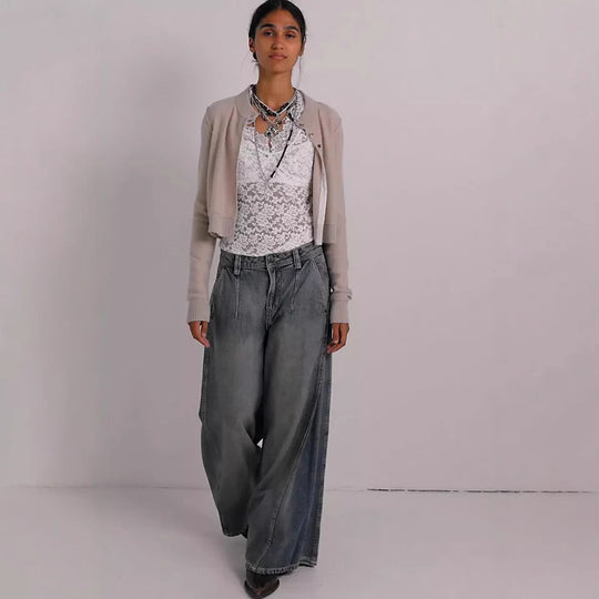 Damen Weit geschnittene Jeans mit hoch tailliertem Design und lässigem Schnitt R&B