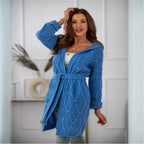 Damen Grobstrickmantel mit Taillengürtel und weitem Schnitt R&B