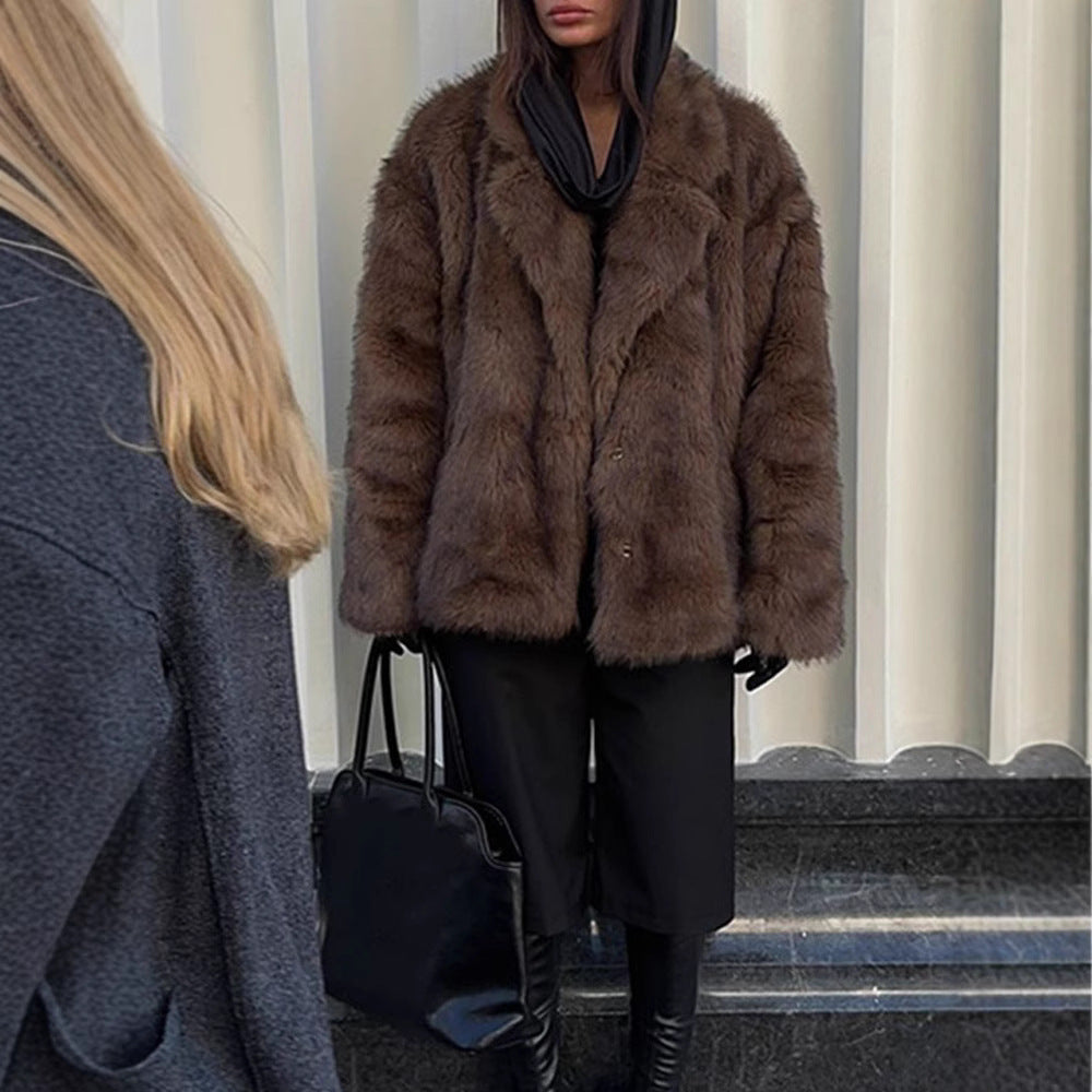 Damen Kunstfelljacke im oversized Design mit lässigem Schnitt R&B
