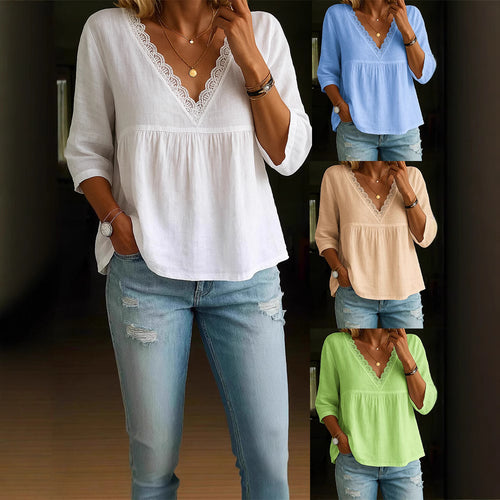 Damen Leichte Bluse mit Spitzenakzenten R&B