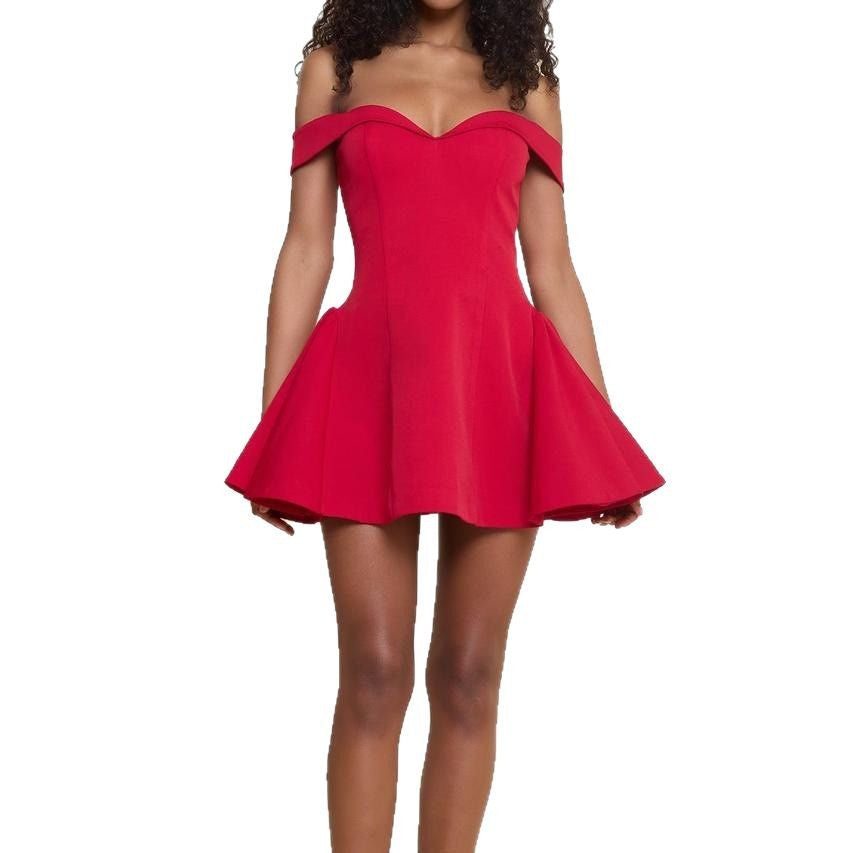 Damen nan kurzes schulterfreies A‑Linienkleid mit Herz‑Ausschnitt, taillierter Korsage und Eingrifftaschen R&B