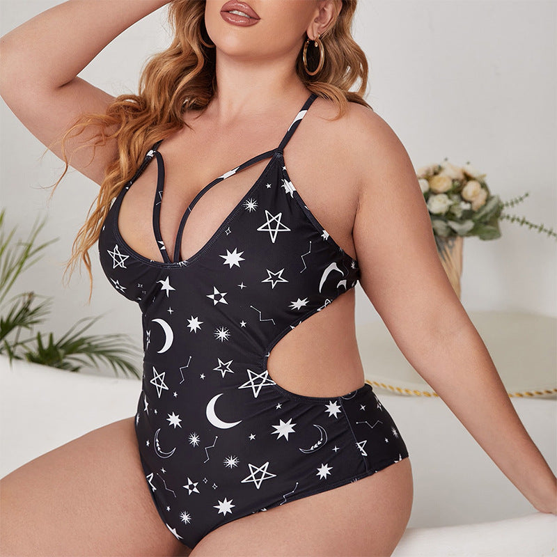 Damen Einteiler Badeanzug mit modischem Cut-Out-Design und Sternenmuster R&B