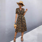 Damen midi Kleid mit floralen Mustern und seitlichem Schlitz R&B