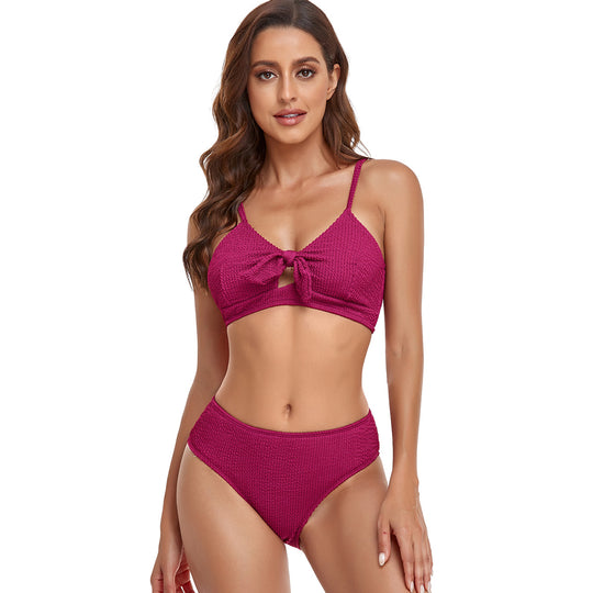 Damen Bikini-Set mit verspieltem Knoten und hoch geschnittenem Unterteil R&B