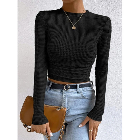 Damen Langarm-Crop-Top aus strukturiertem Jersey R&B