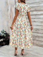 Damen Maxikleid mit floralem Design und lässigem V-Ausschnitt R&B