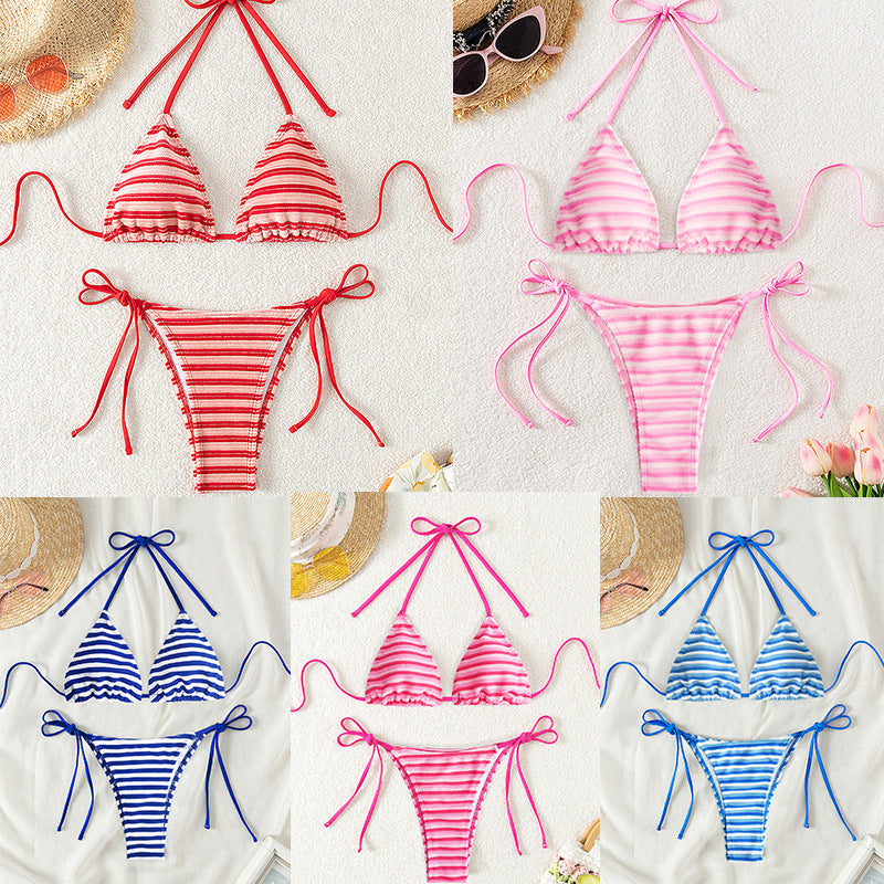 Damen gestreiftes Bikini-Set mit verstellbaren Trägern R&B