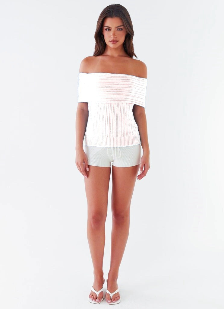 Damen Off-Shoulder Strickoberteil mit Rippstruktur R&B