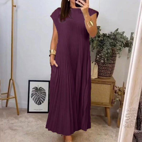 Damen Maxikleid mit plissiertem Design und seitlichen Taschen R&B