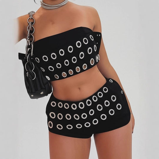 Damen Minirock mit kreativem Schnallendesign und kontrastierenden Ösen R&B