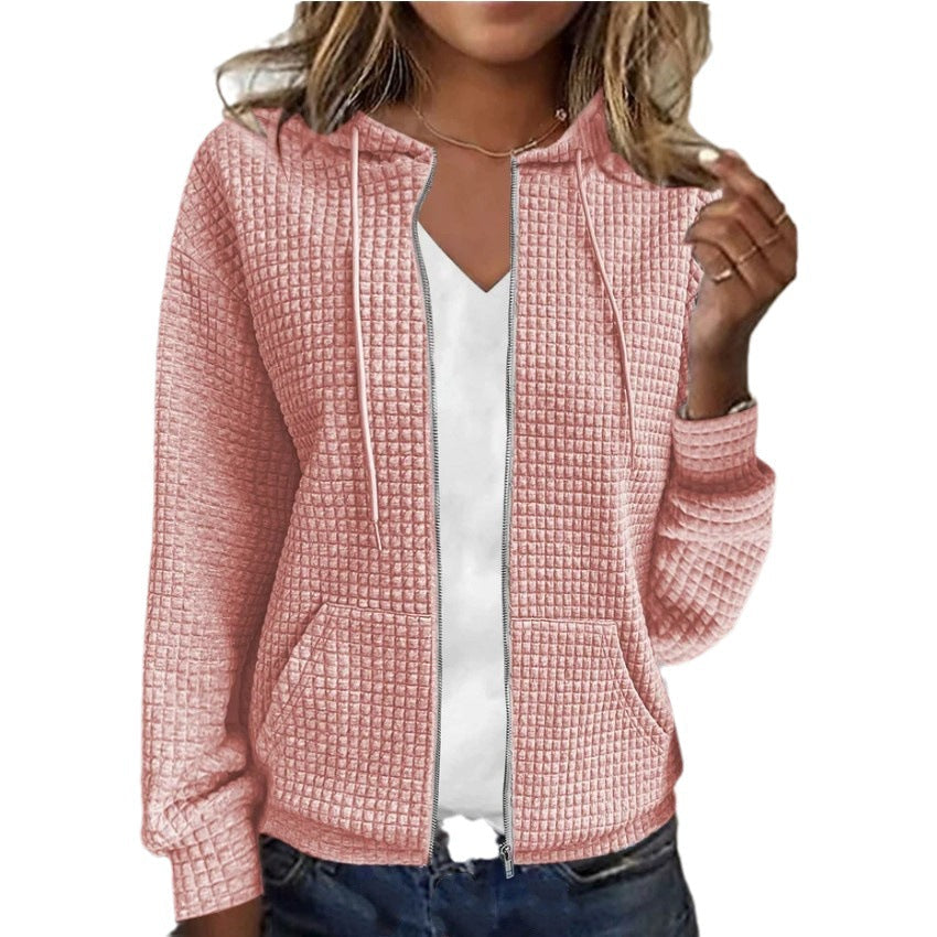 Damen Waffelstruktur Kapuzenjacke mit durchgehendem Reißverschluss und praktischen Taschen R&B