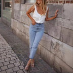 Damen Oberteil mit Rüschendetails und Knopfleiste R&B