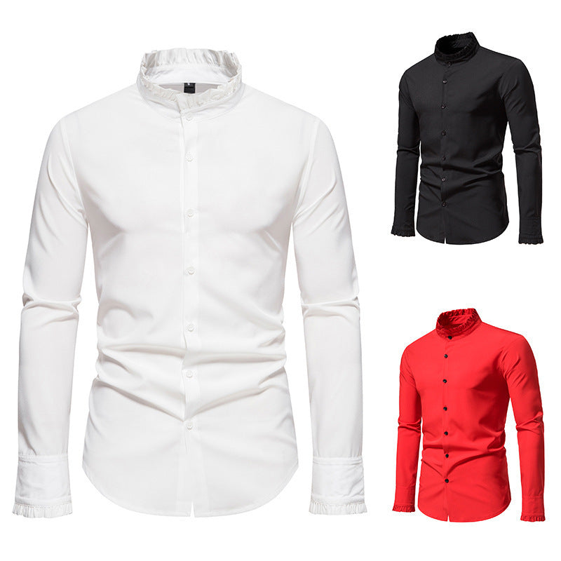 Herren Elegantes Langarmhemd mit Rüschendetails R&B