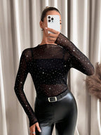 Damen Funktionsshirt aus transparenter Qualität mit glitzernden Applikationen R&B