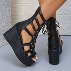 Damen Plateau Sandalen mit Schnürung R&B