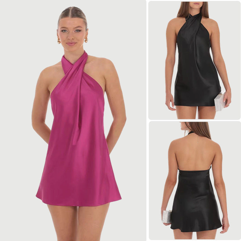 Damen Halterkleid mit schwingendem Rock und elegantem Knotendesign R&B