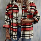 Damen karierte Flanelljacke mit Taschen und geschmackvoller Knopfleiste R&B