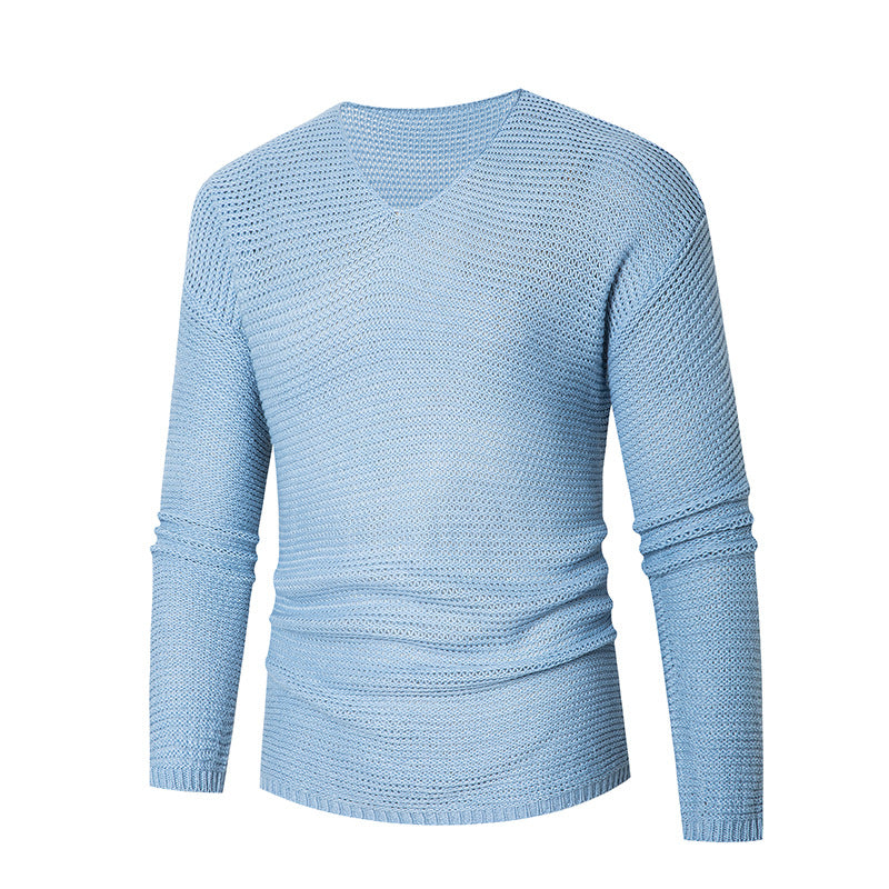 Herren lässiger Strickpullover mit V-Ausschnitt und luftigen Maschen R&B